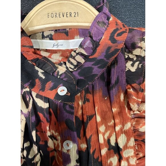 Gibson Top Womens S Multicolor Button Up Floral Ruffle Pleated Sheer Chiffon Y2K - Picture 5 of 9